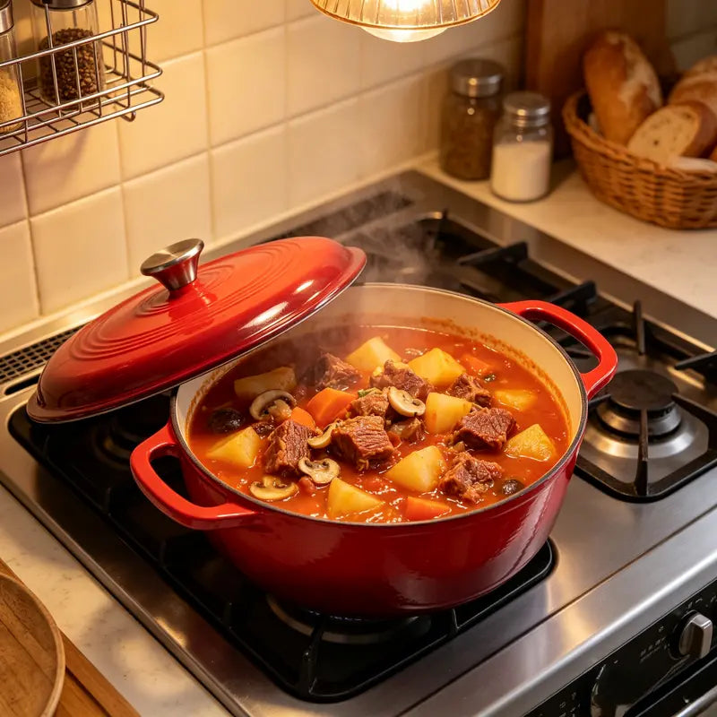6QT Enameled Cast Iron Dutch Oven With Lid | Multi-use Pot for Home Cooking & Camping