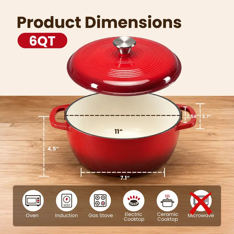 6QT Enameled Cast Iron Dutch Oven With Lid | Multi-use Pot for Home Co ...