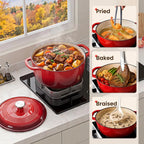 6QT Enameled Cast Iron Dutch Oven With Lid | Multi-use Pot for Home Cooking & Camping
