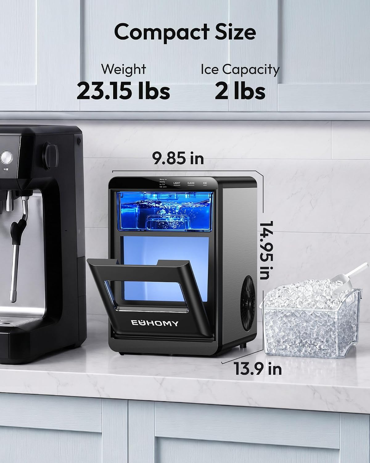 Countertop Nugget Ice Maker | 40Lbs/Day Pebble Sonic Ice Machine, Self-Cleaning Design, Includes Ice Scoop & Basket for Home Kitchen