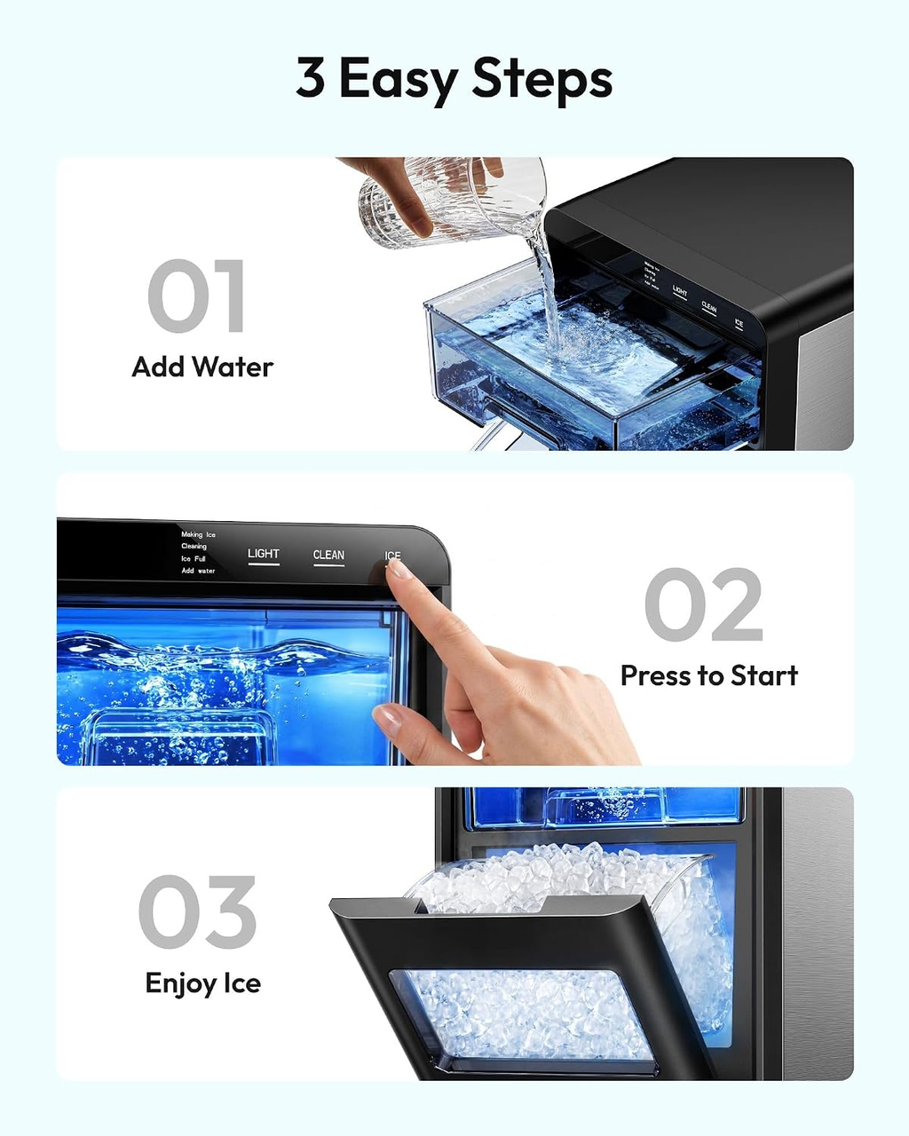 Countertop Nugget Ice Maker | 40Lbs/Day Pebble Sonic Ice Machine, Self-Cleaning Design, Includes Ice Scoop & Basket for Home Kitchen