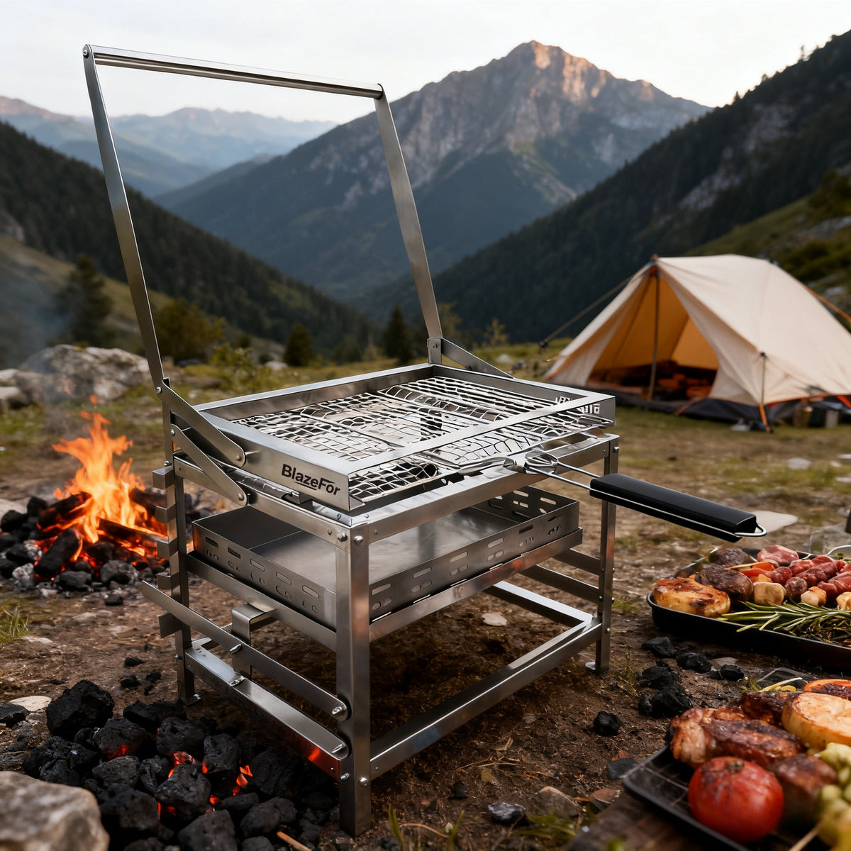 360° Rotating Adjustable Charcoal BBQ Grill